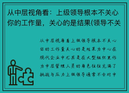 从中层视角看：上级领导根本不关心你的工作量，关心的是结果(领导不关心员工的表现)