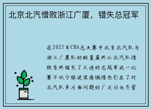 北京北汽惜败浙江广厦，错失总冠军